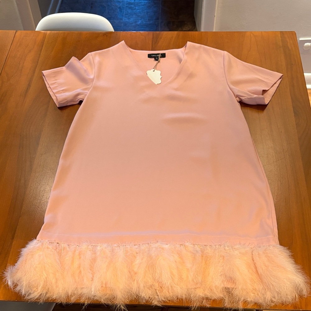 Lea & Viola Pink Feather Hem Dress